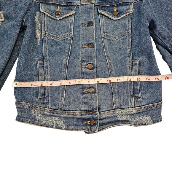 Retrofete Ada Puff Sleeve Pad Shoulder Denim Jean Jacket Small Worn Vintage Blue - Picture 10 of 13